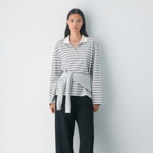 Aritzia Babaton Interlock Eton Longsleeve in Light Birch/Black Size S